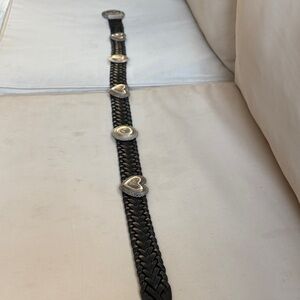 Brighton Black Braided Belt with Silver Heart Details